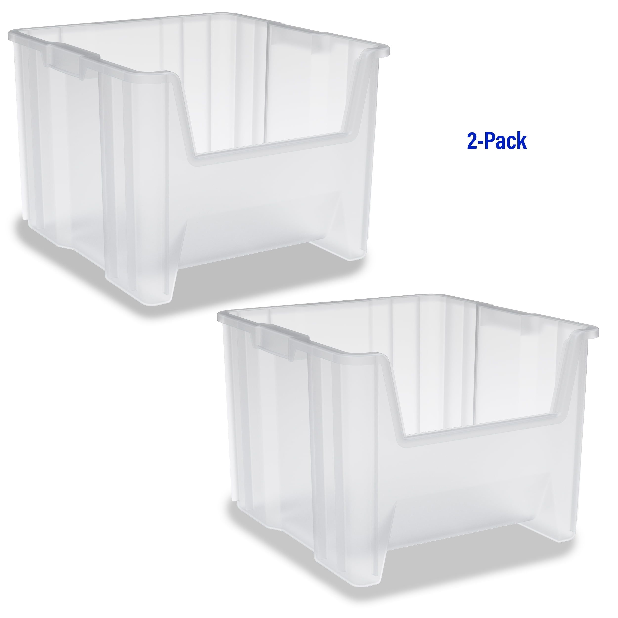 Clear Heavy Duty Stackable Plastic Storage Bins, 2-Pack