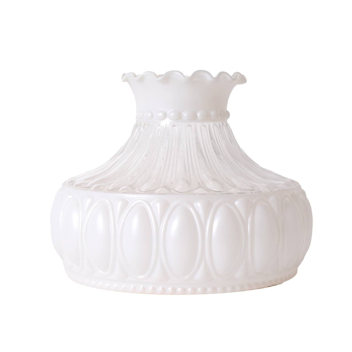 White Frosted Glass Oil Lamp Shade with Clear Mid Section