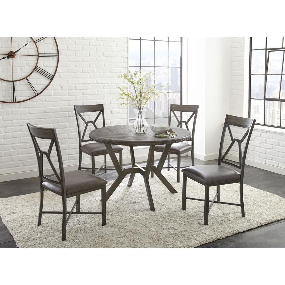 Alamo Soft Gray 5-Piece Dining Set with Faux Leather Seats