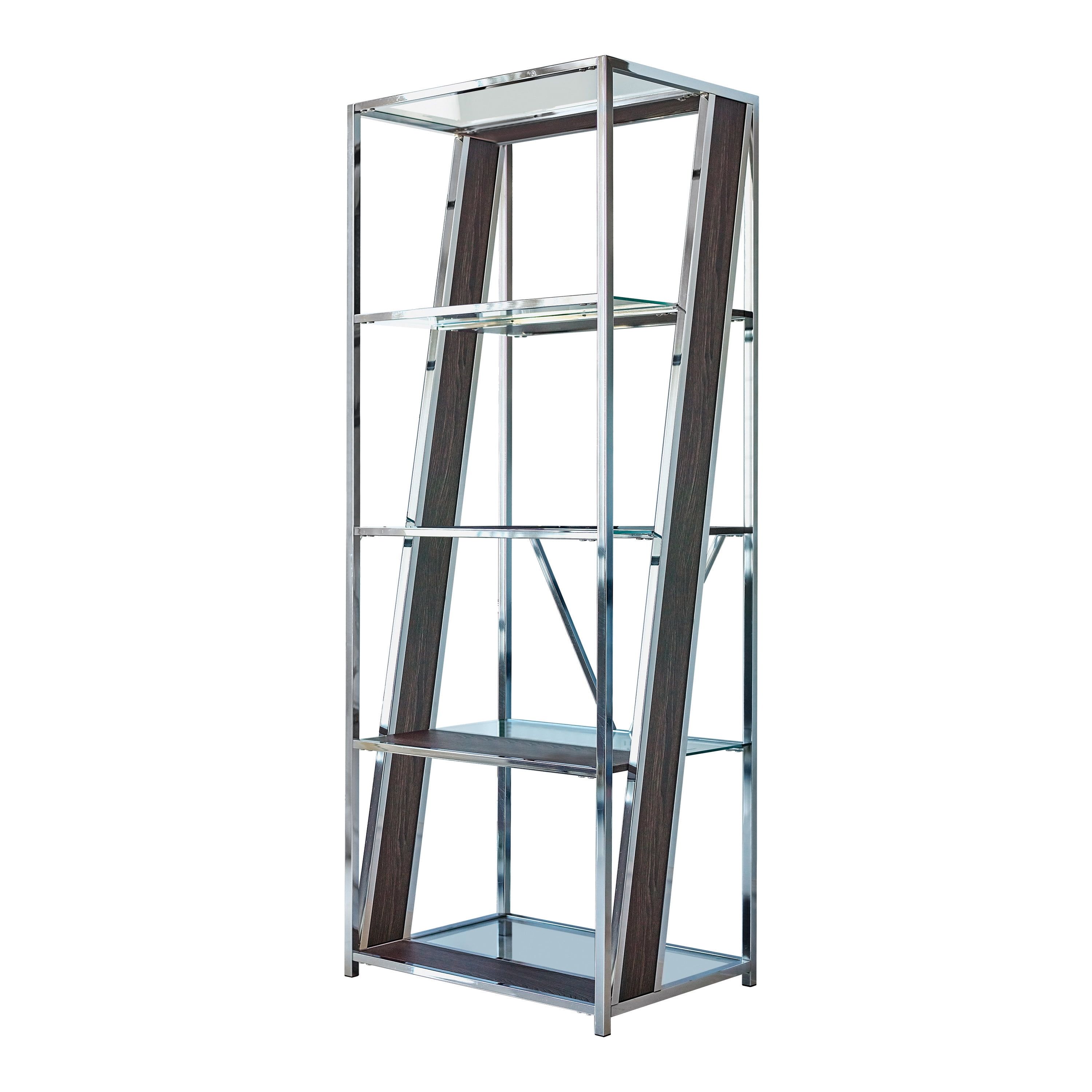 Alamosa Polished Chrome 4-Tier Bookcase with Tempered Glass Shelves