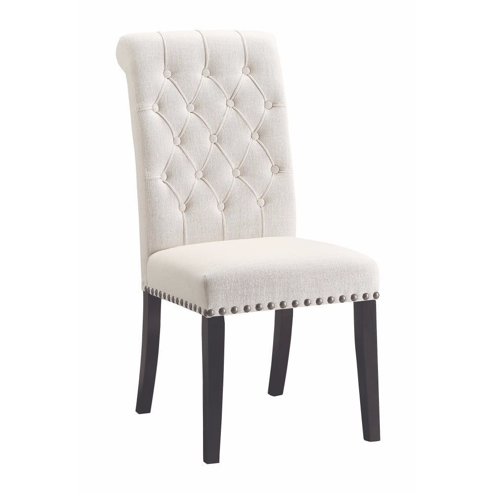 Beige Linen Tufted Upholstered Side Chair with Wood Legs