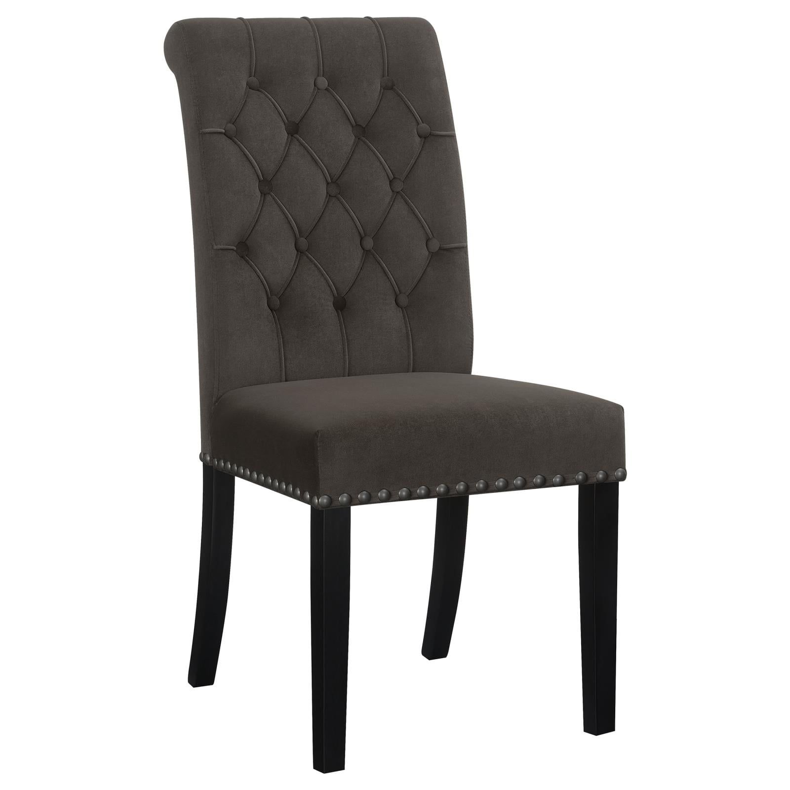 Dark Brown Velvet Upholstered High Side Chair with Wood Legs