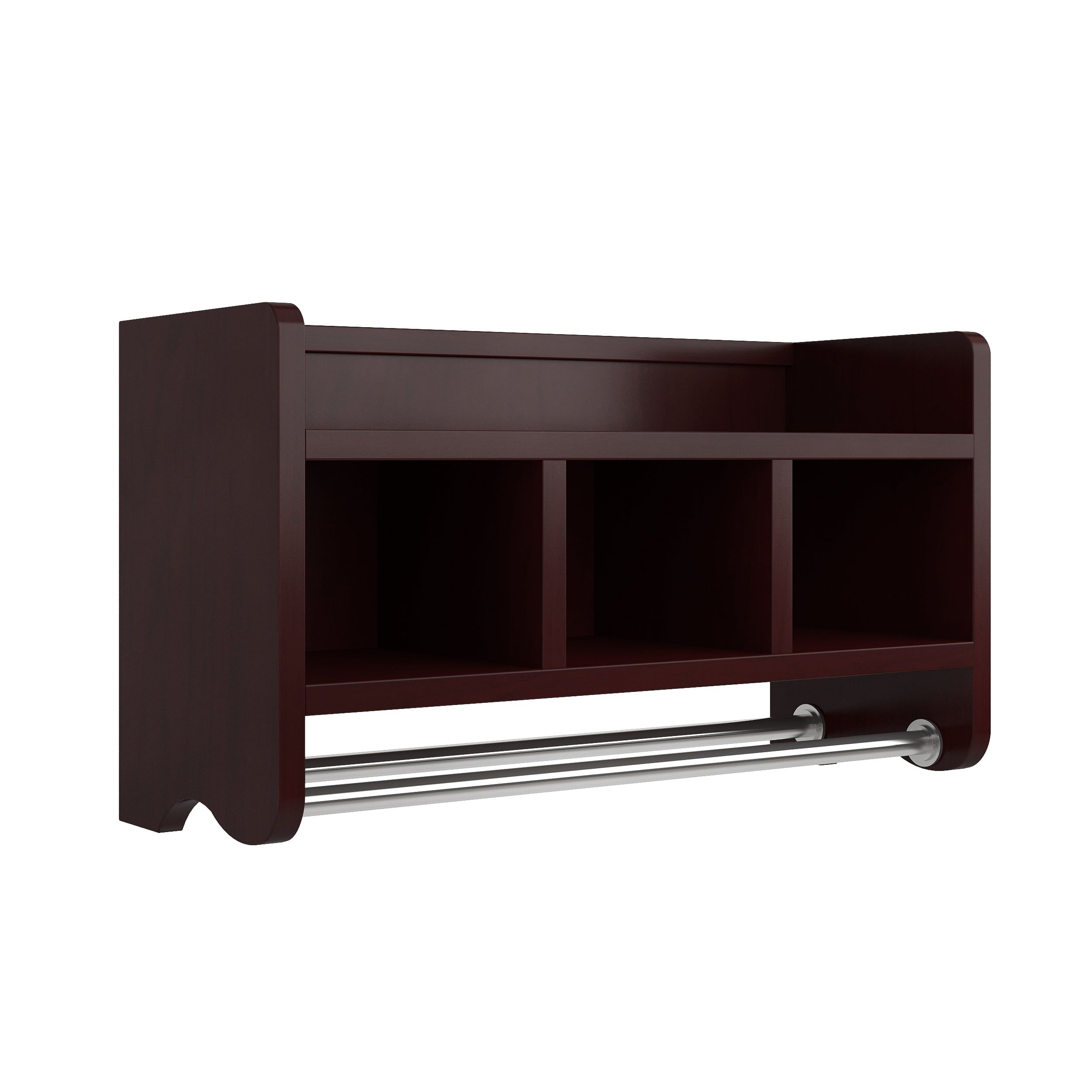 Espresso Wood Wall-Mounted Bathroom Shelf with Towel Rod