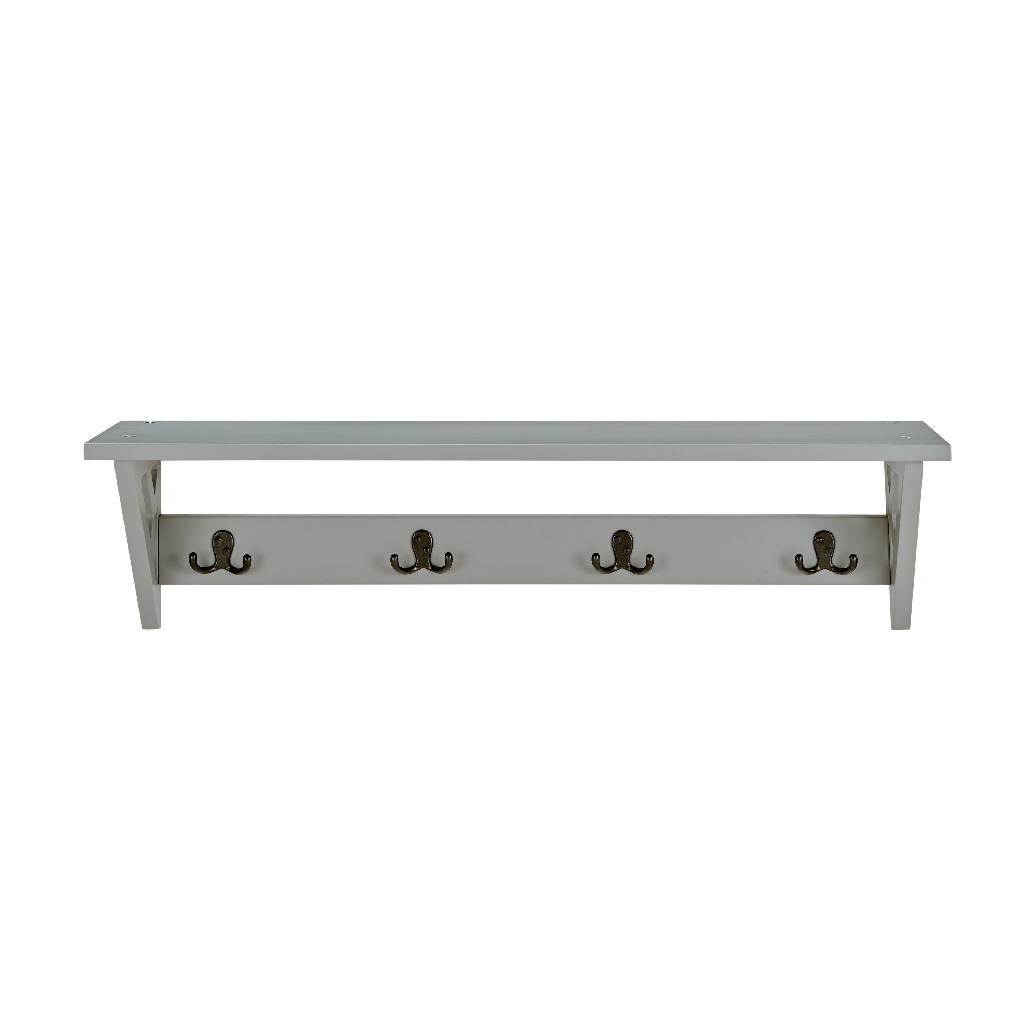 Gray Wood and Metal Coat Hook Shelf with Double Hooks