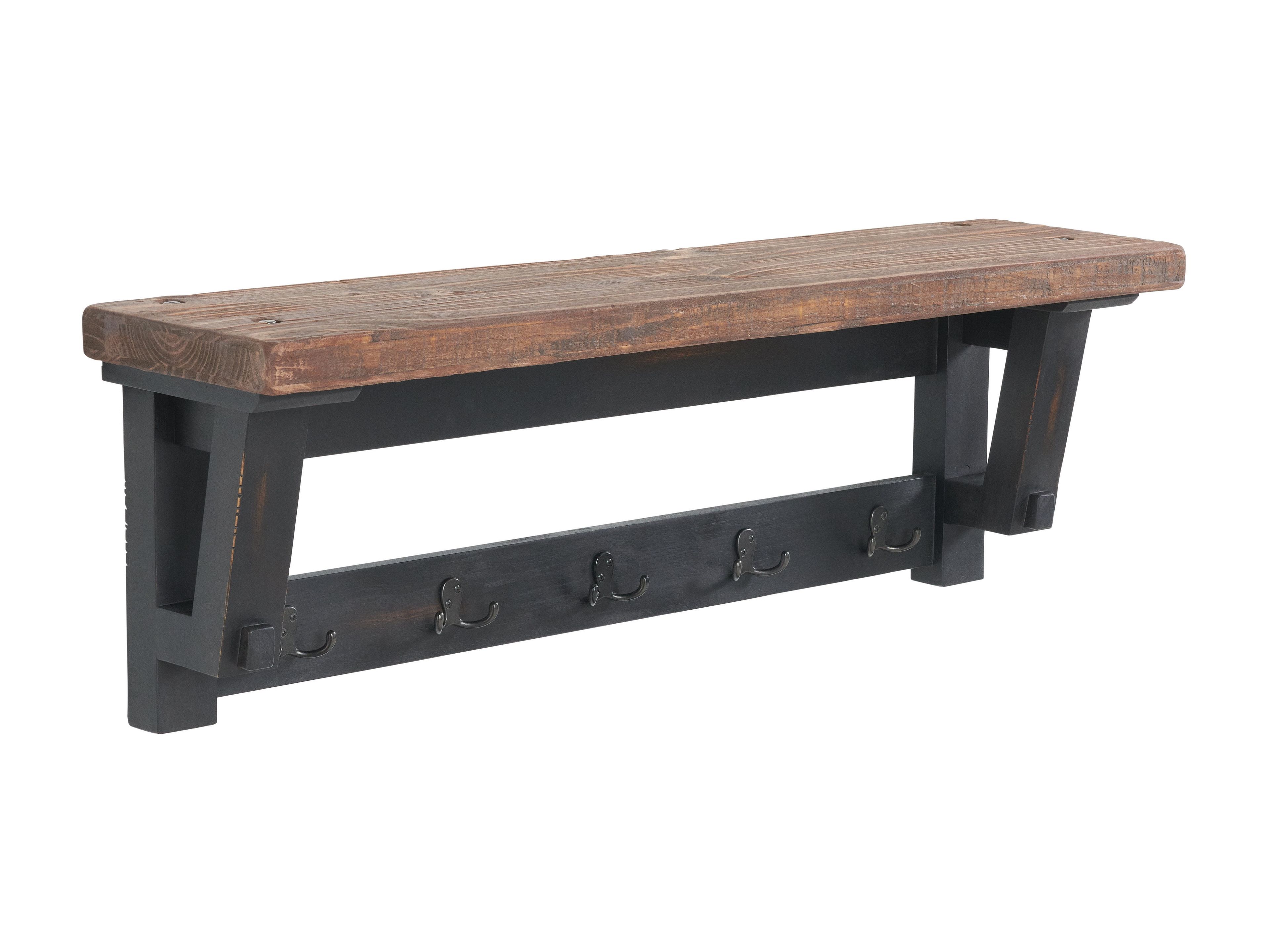 Rustic Industrial 42" Wood Coat Rack with Shelf and Hooks