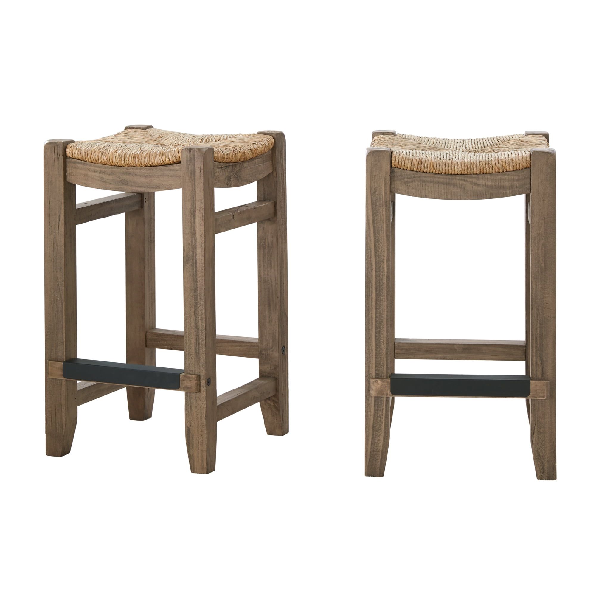 Newport Rustic Industrial Pine Wood 26" Counter Stools, Set of Two