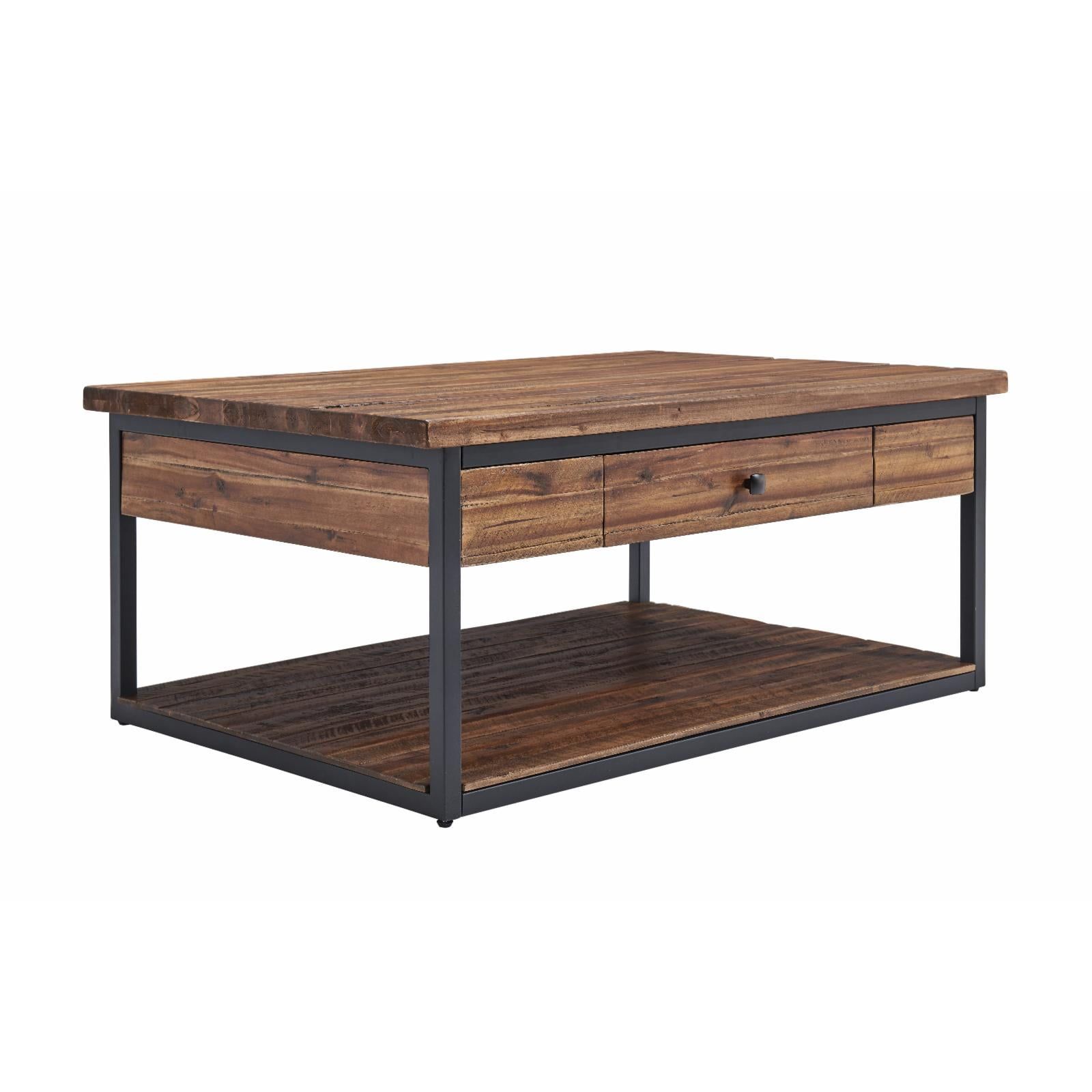 Claremont 48" Rustic Wood Coffee Table with Drawer and Shelf