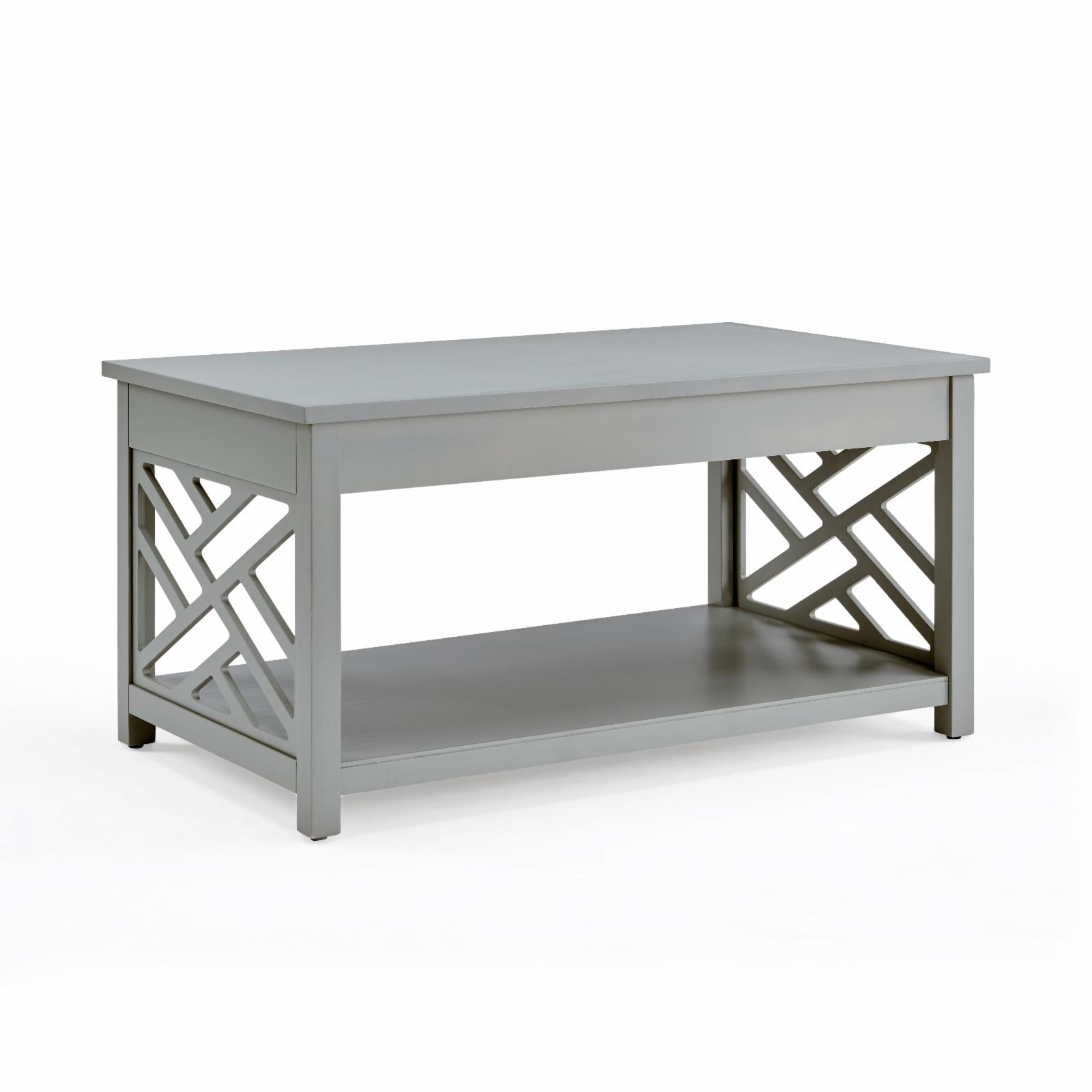 Gray Rectangular Wood Coffee Table with Storage