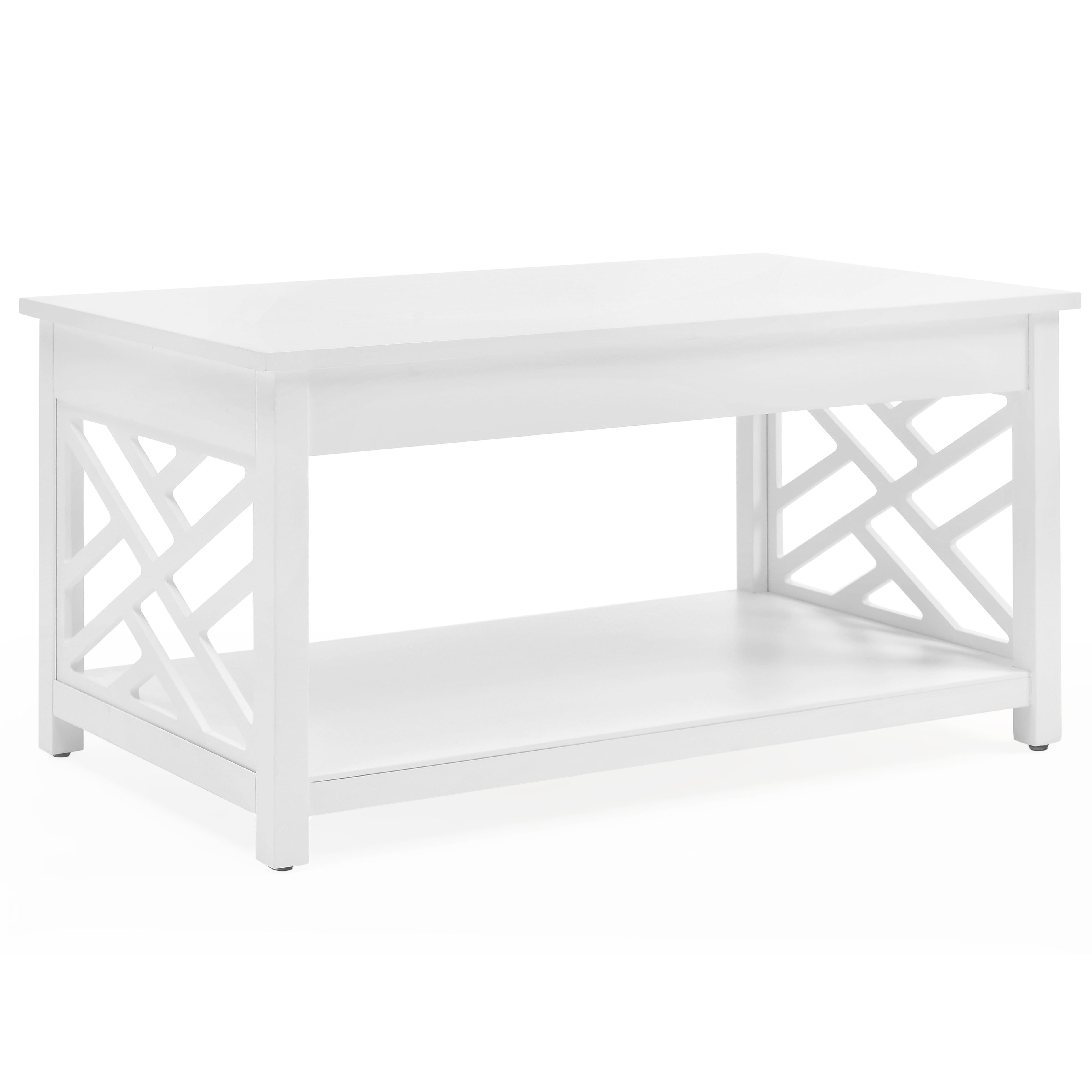 White Pine Rectangular Coffee Table with Lattice Storage