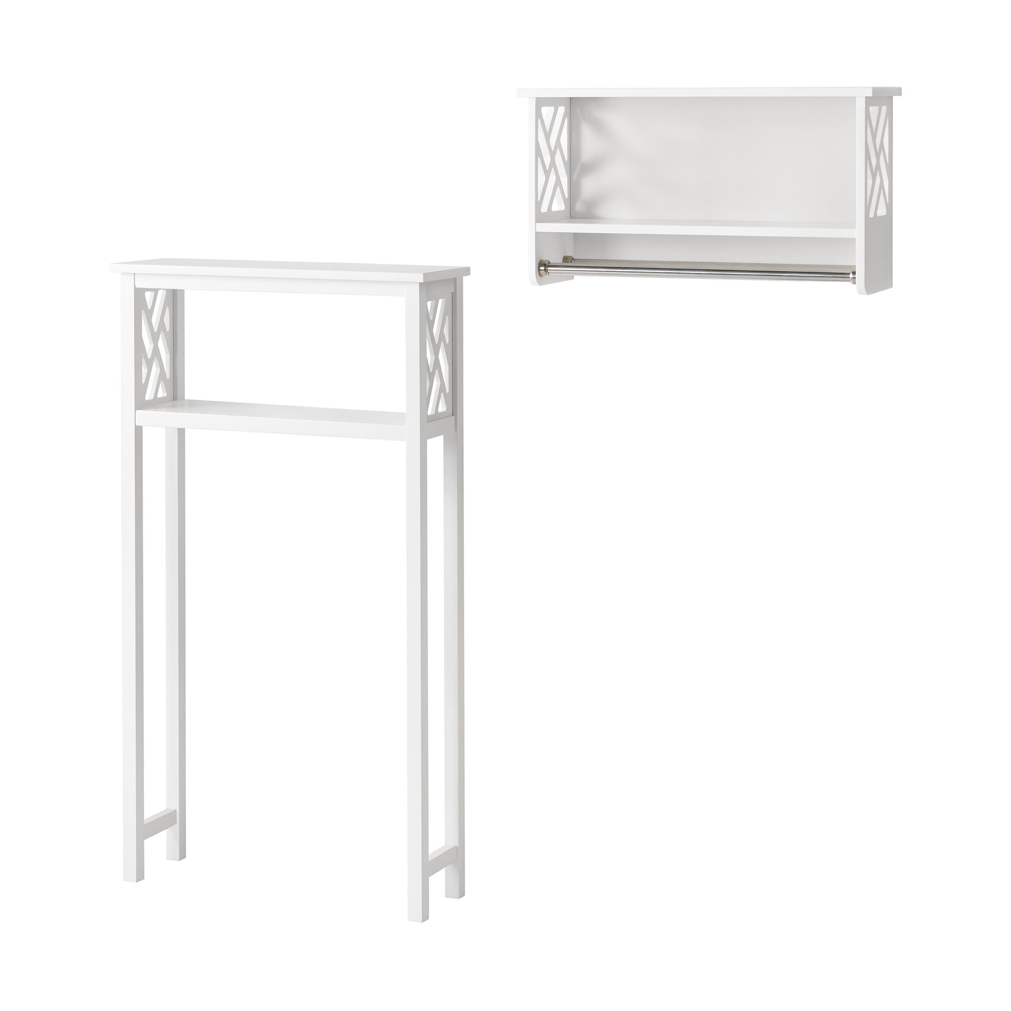 White Wood Over-the-Toilet Storage Shelf with Towel Rods