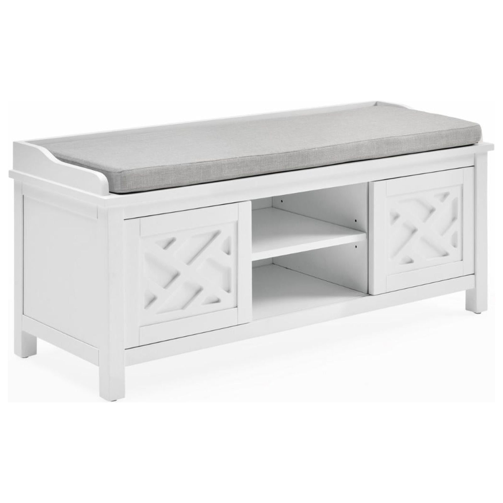 Coventry Traditional White Pine Storage Bench with Gray Cushion