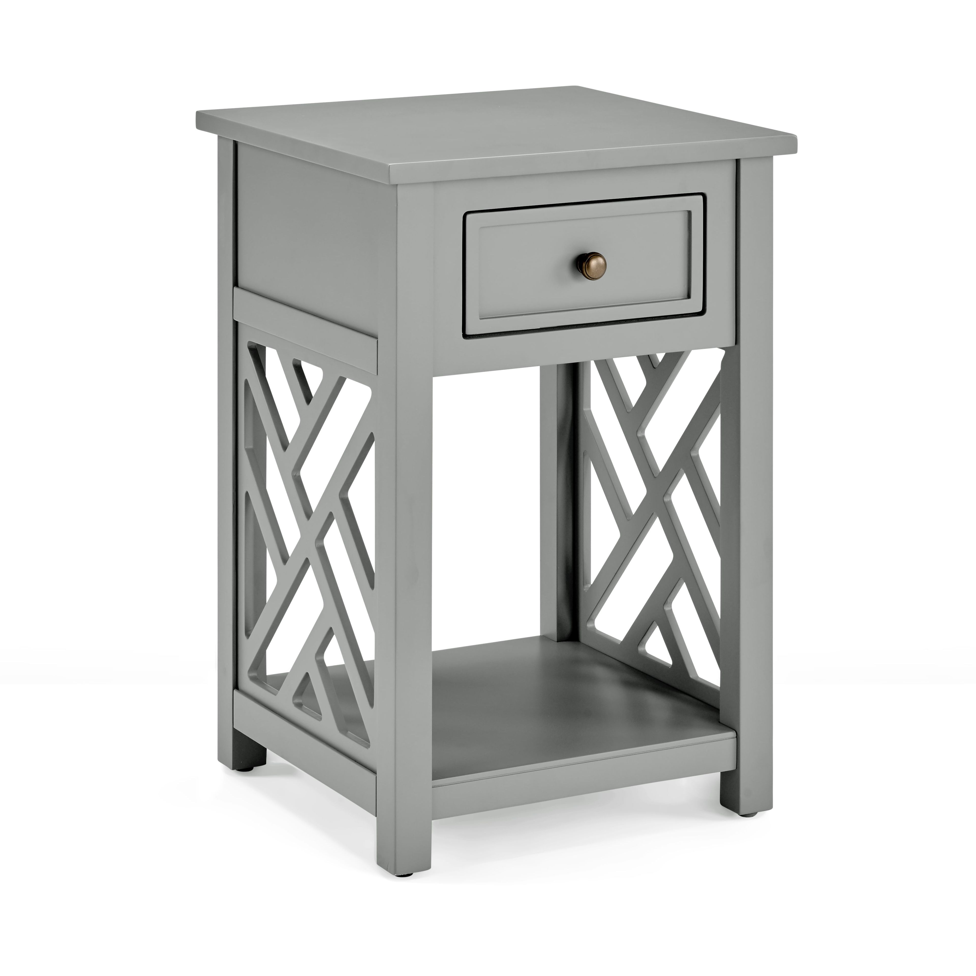 Gray Wood End Table with Drawer and Shelf