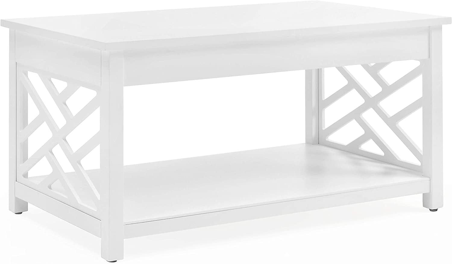 White Pine Rectangular Coffee Table with Lattice Storage