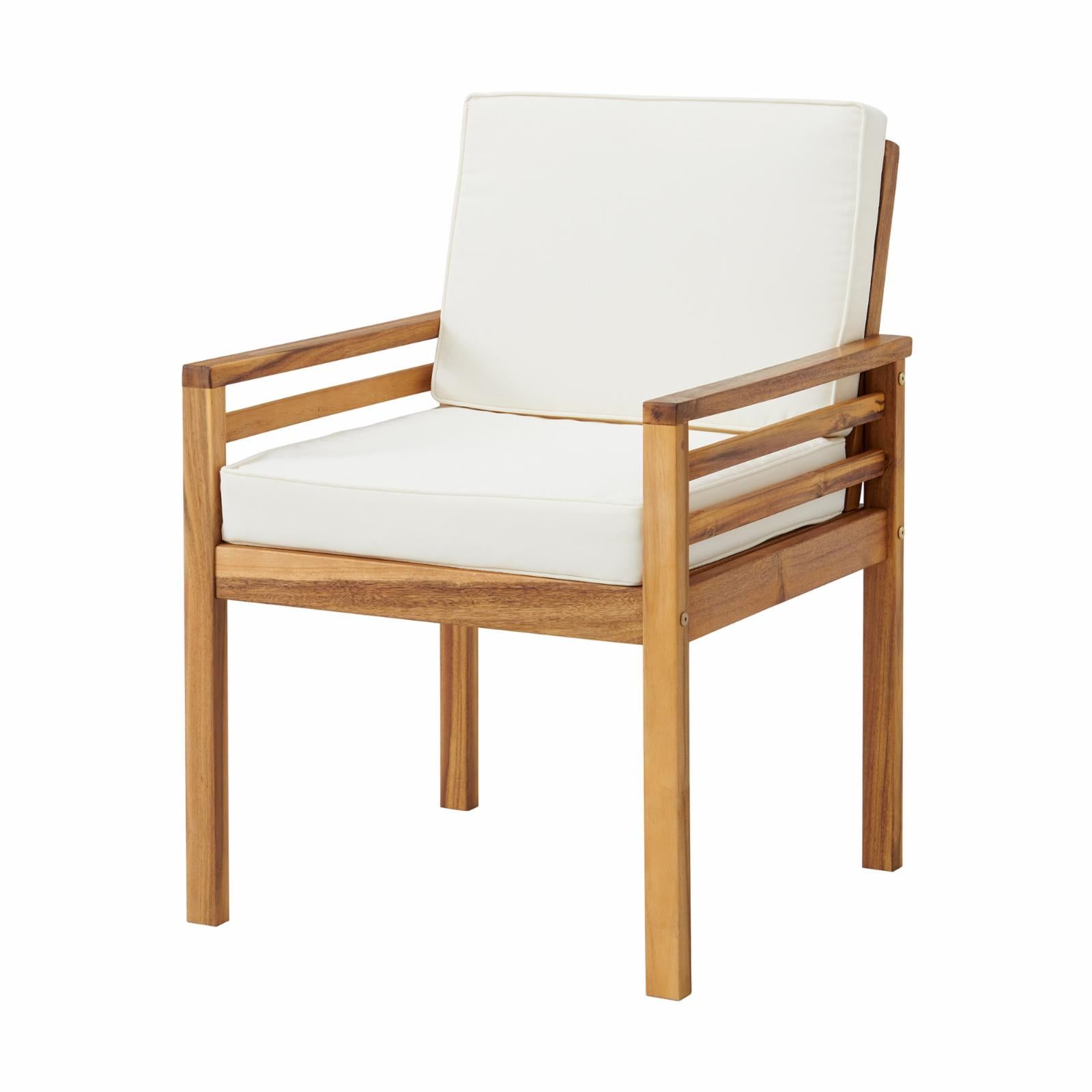 Natural Acacia Outdoor Dining Chair with Cream Cushions