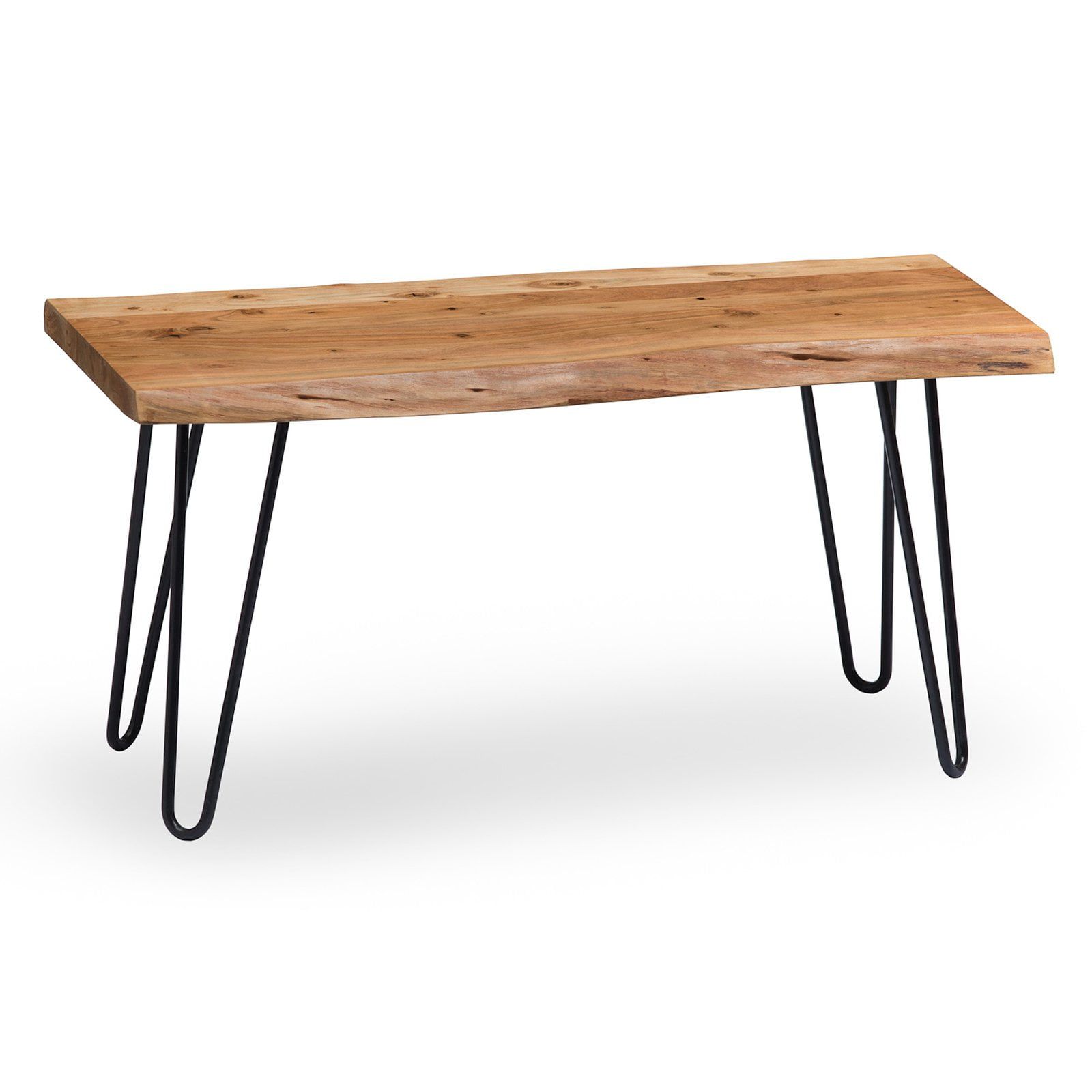 Handcrafted Natural Live Edge 38" Bench with Hairpin Metal Legs