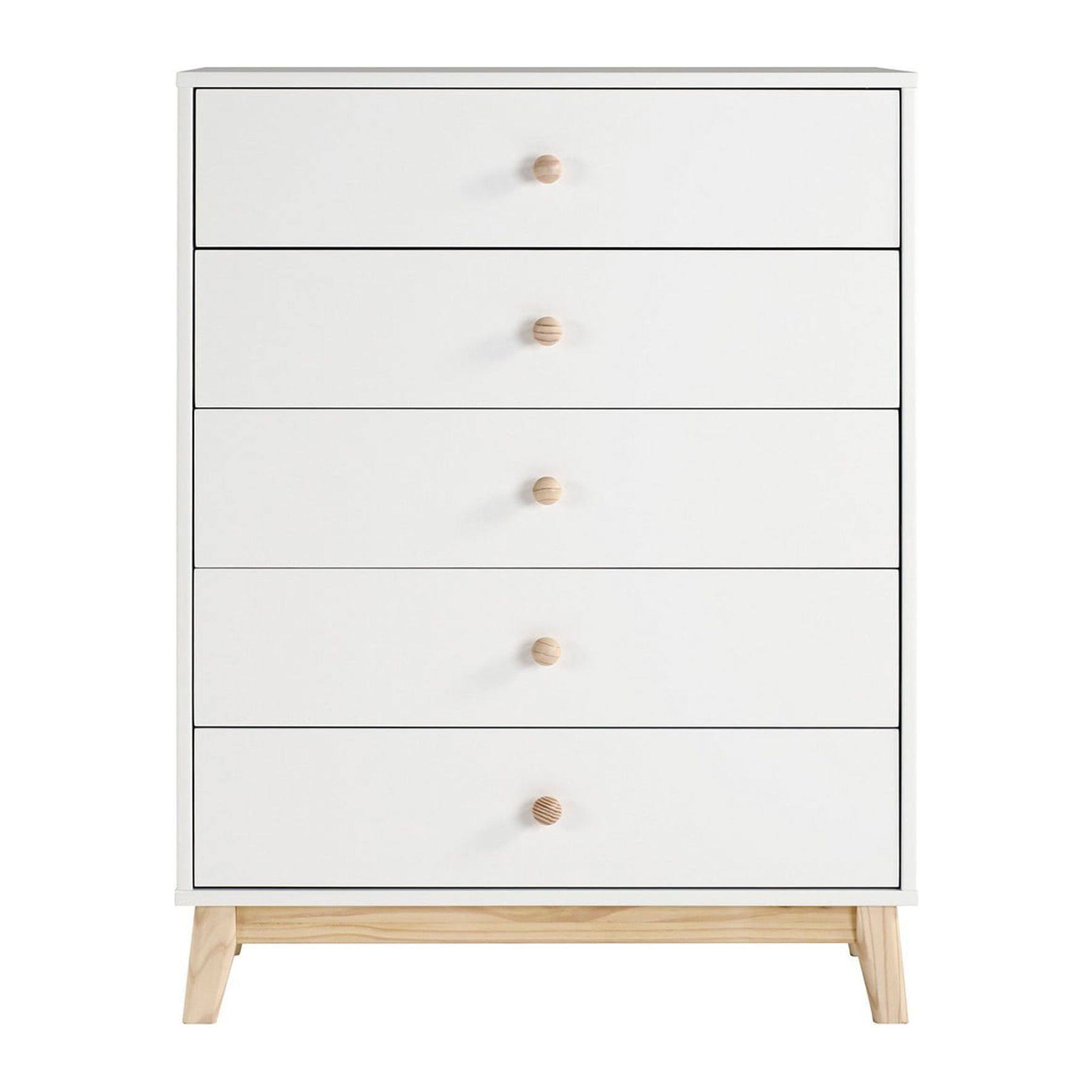 White Painted Pine 35" Modern 5-Drawer Chest