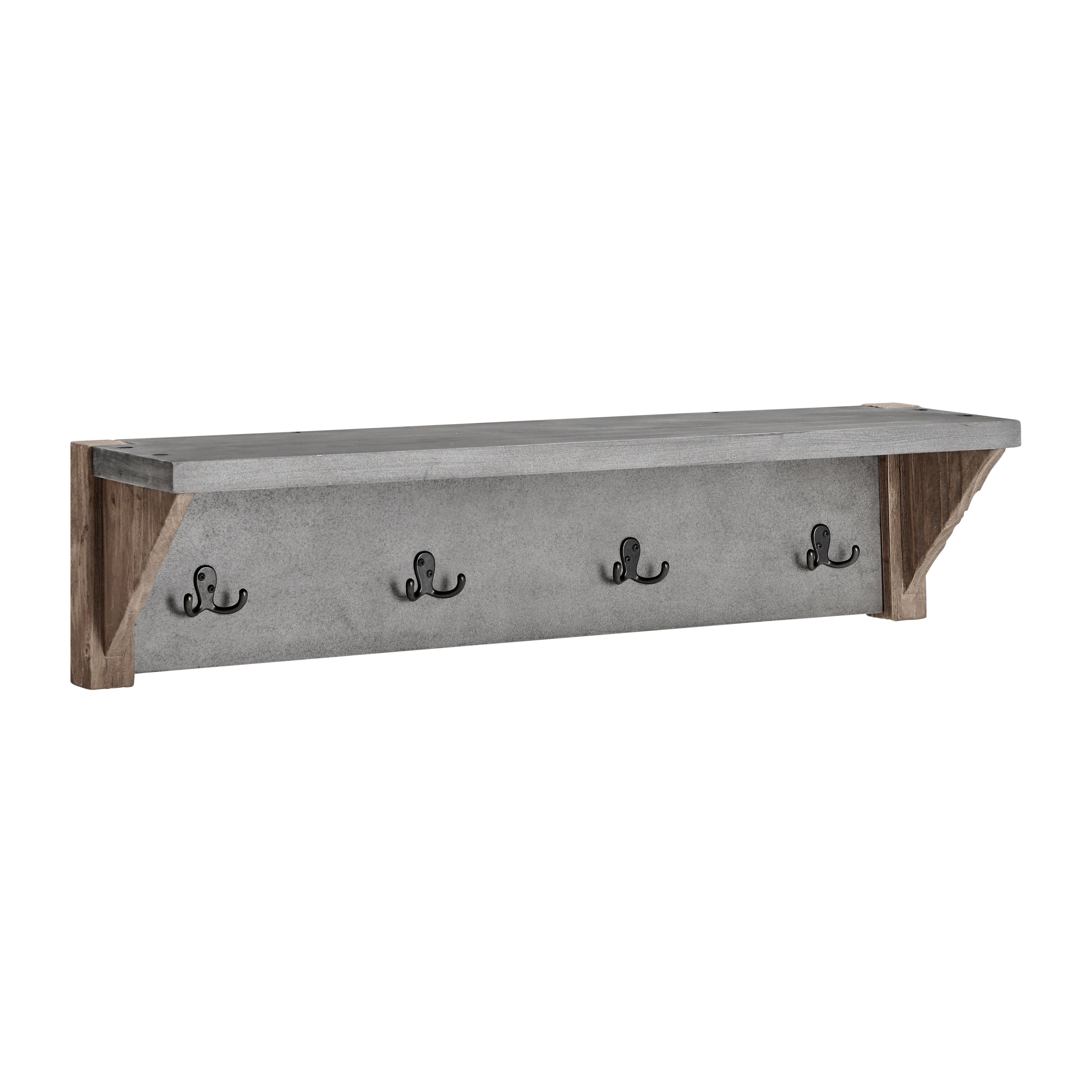 Newport 40" Faux Concrete and Wood Coat Hook with Shelf