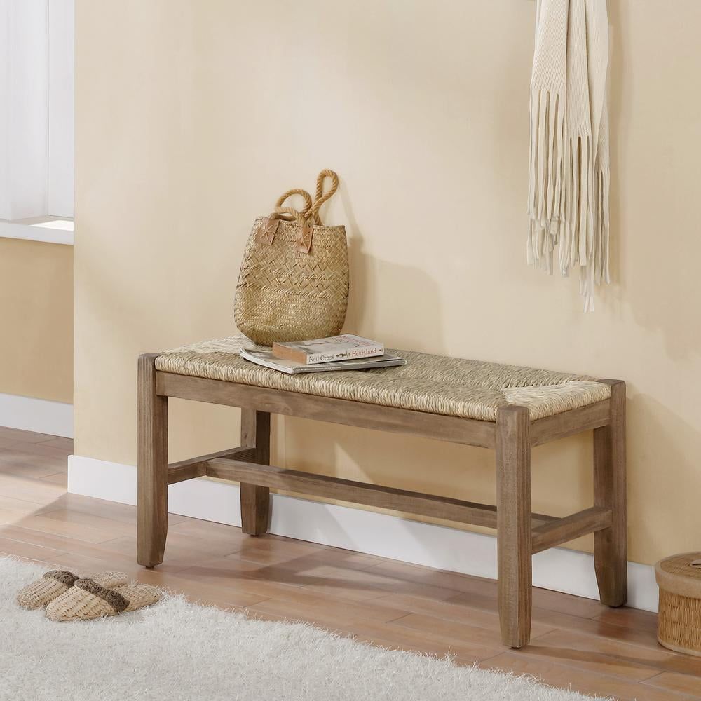 Newport 40" Light Brown Wood Bench with Rush Seat