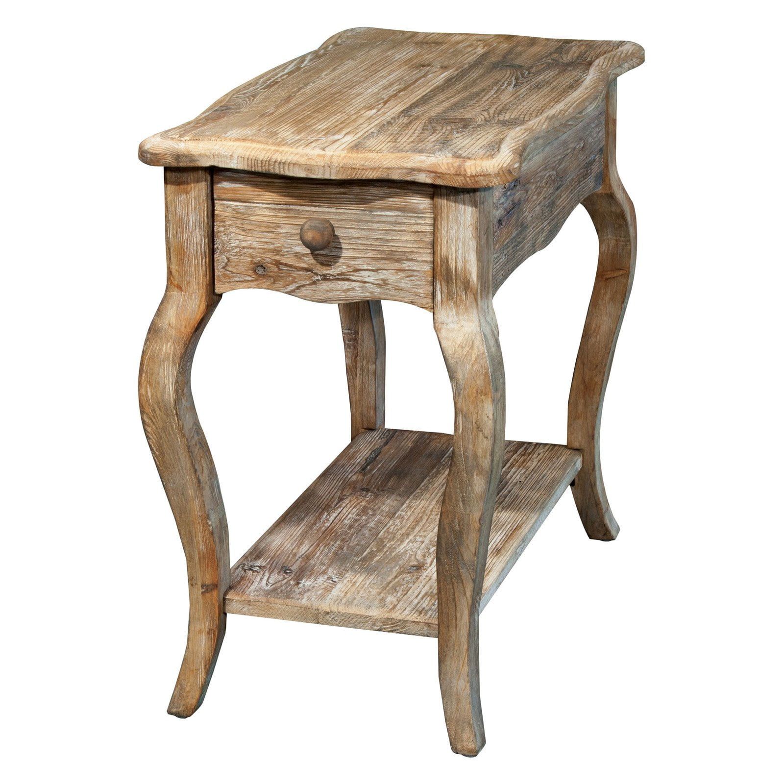 Rustic Driftwood Reclaimed Wood Chairside Table with Storage