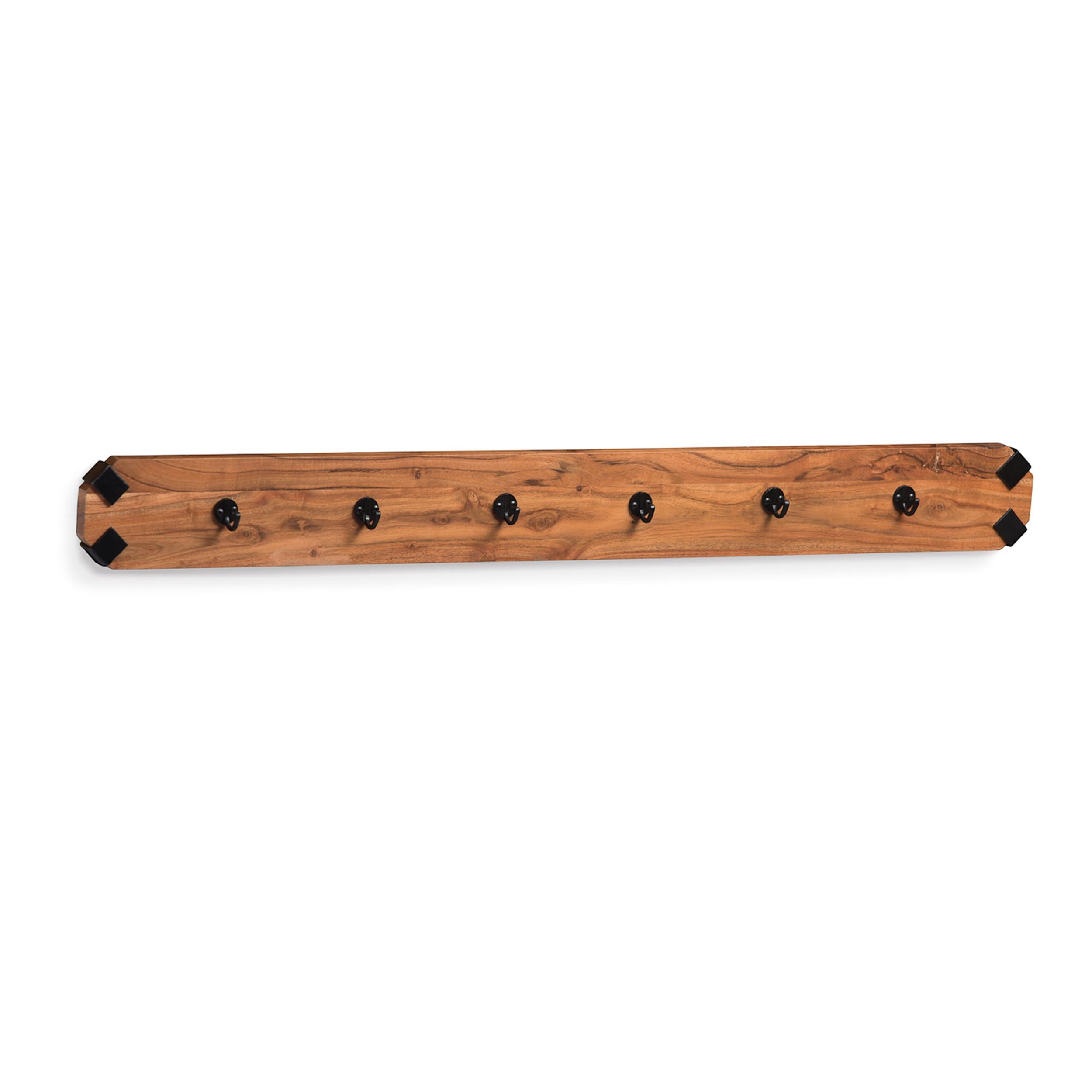 Ryegate Natural Acacia Wood and Black Metal 6-Hook Coat Rack