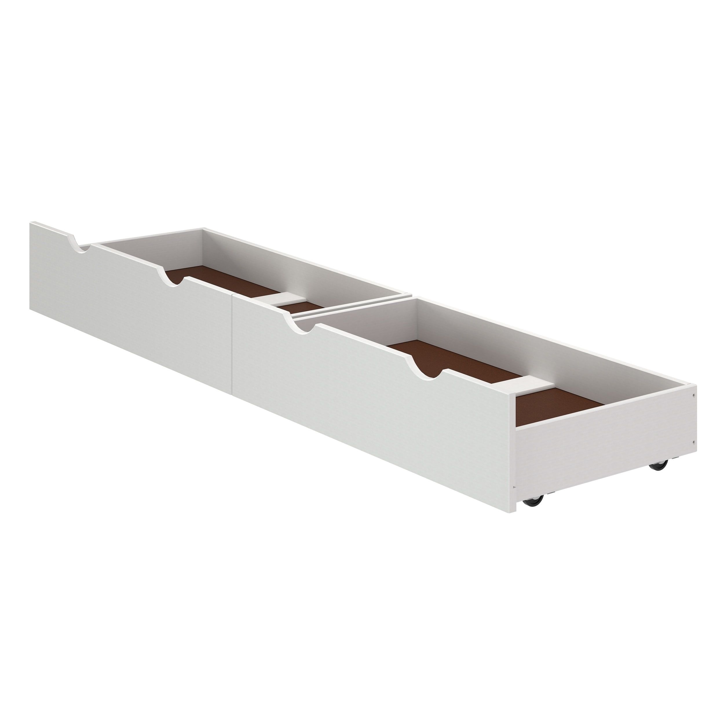 White Wood Underbed Storage Drawers with Wheels, Set of 2