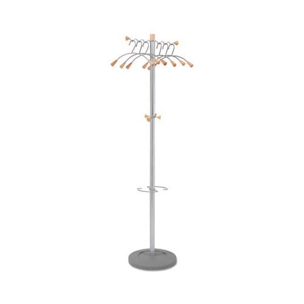 Mahogany Finish Steel Coat Tree with Umbrella Stand