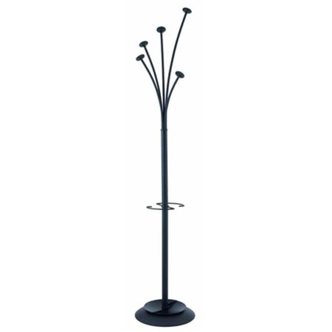 Black Steel Floor-Standing Coat Rack with Umbrella Holder