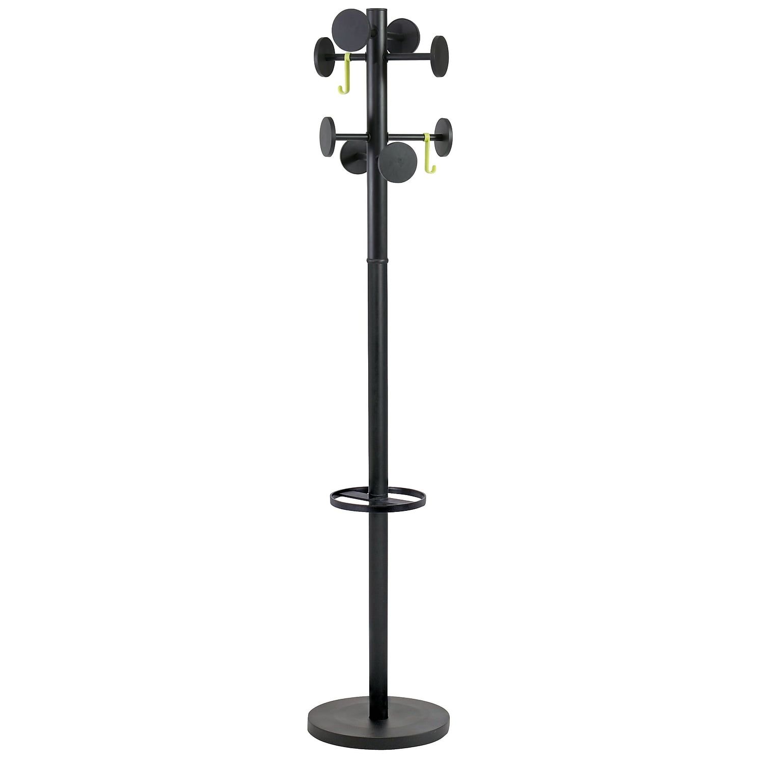 Black ABS and Steel Floor Coat Rack with Umbrella Stand