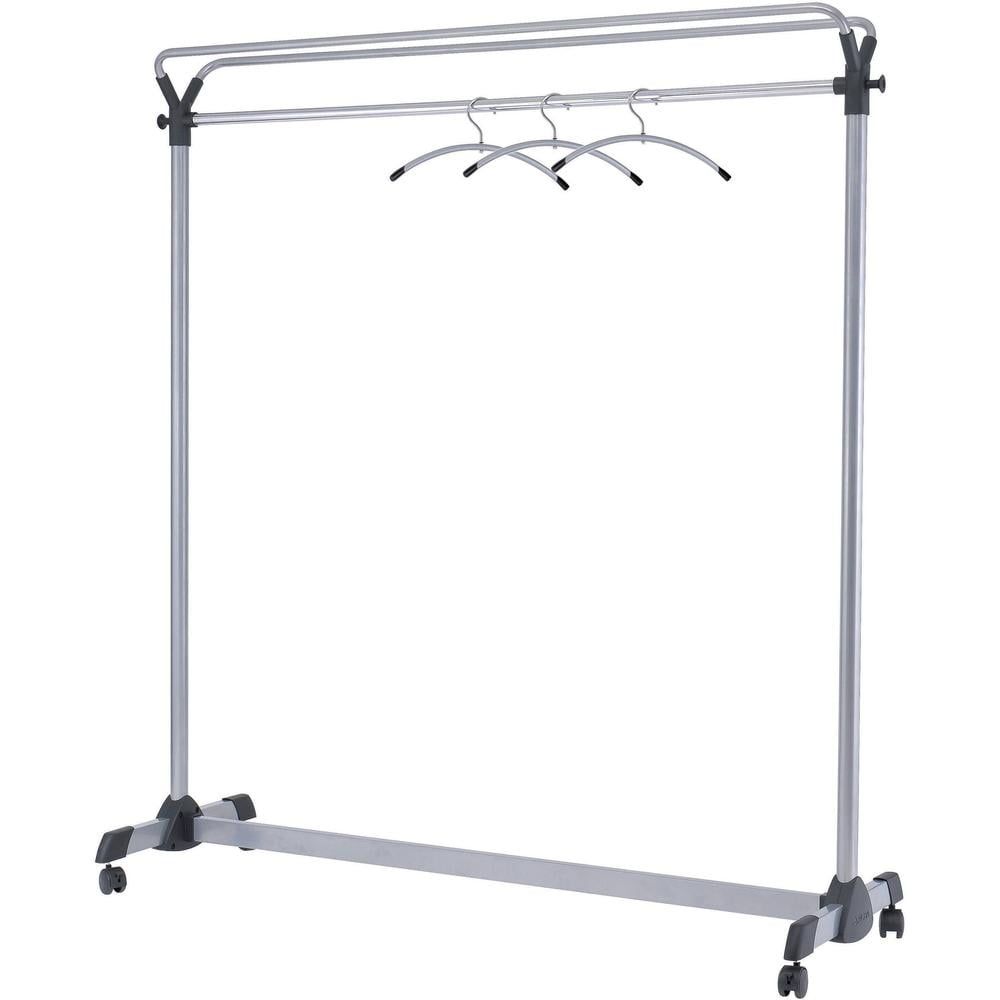 Silver Double-Sided Steel Garment Rack with Casters