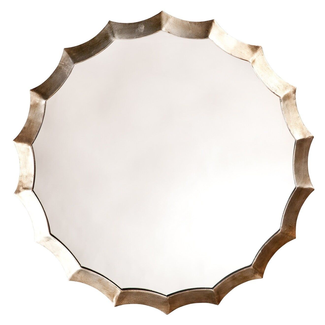 32" Round Antique Silver Scalloped Metal Mirror