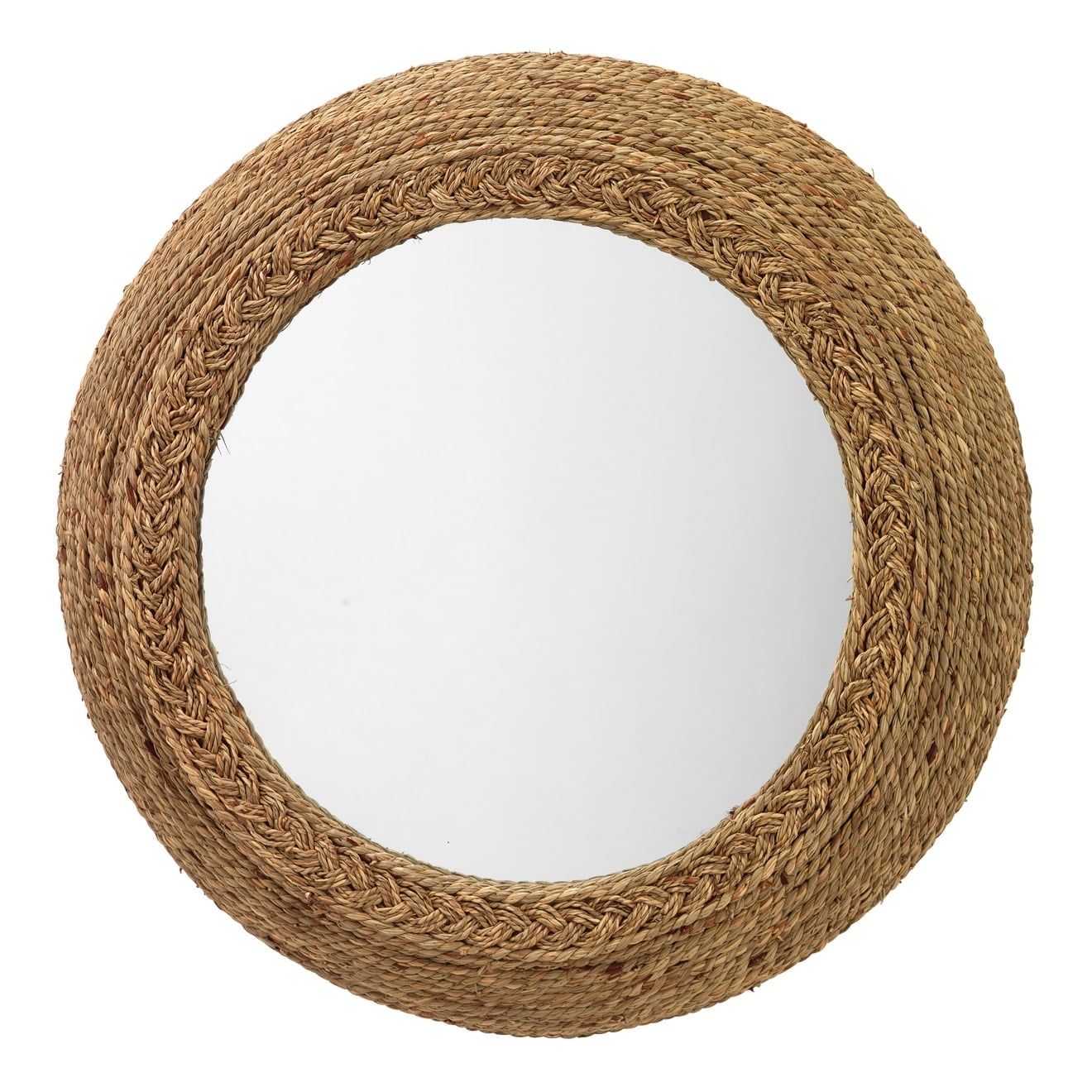 Natural Seagrass Round Wall Mirror with Metal Frame