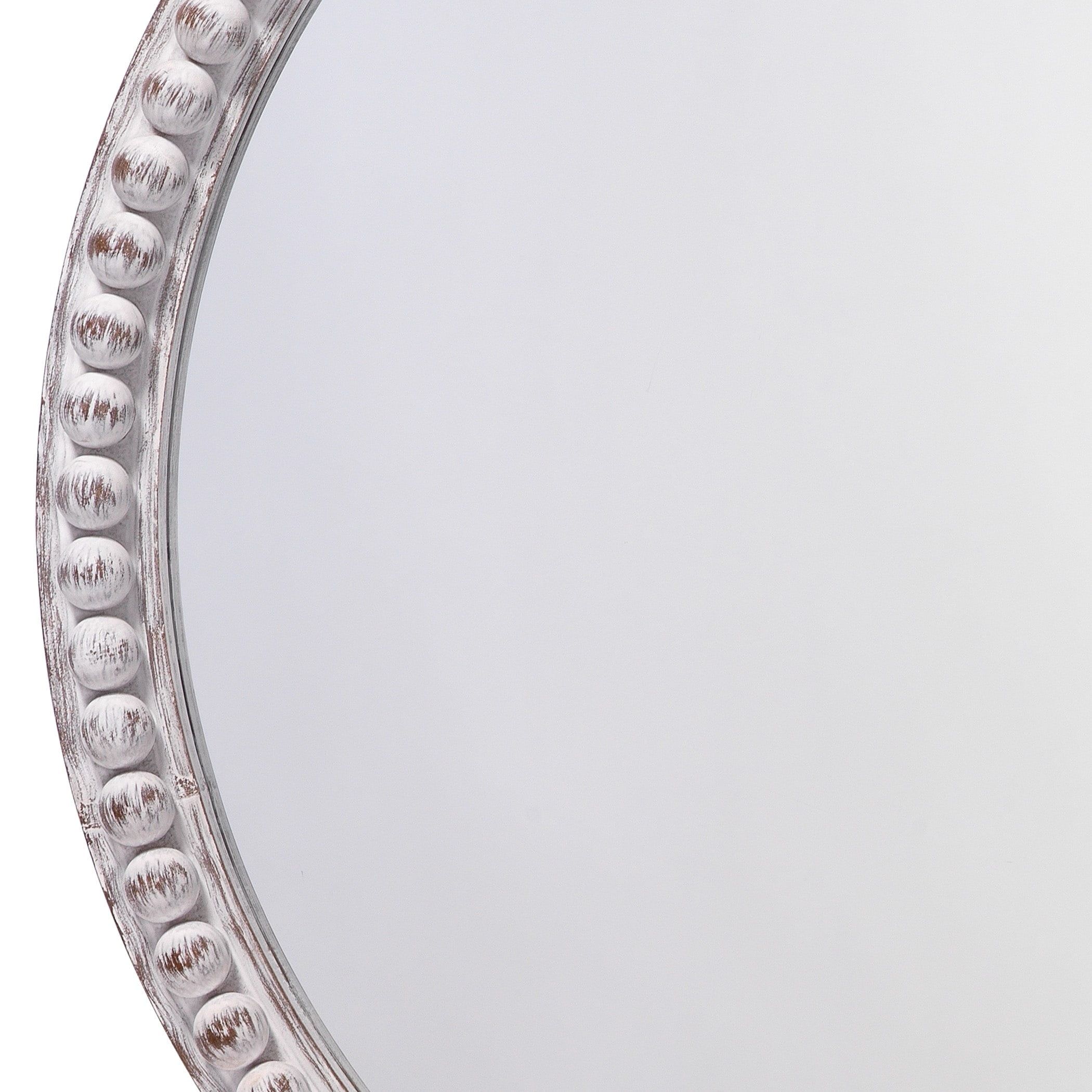 Audrey Beaded White-Washed Wood Wall Mirror 30"x30"