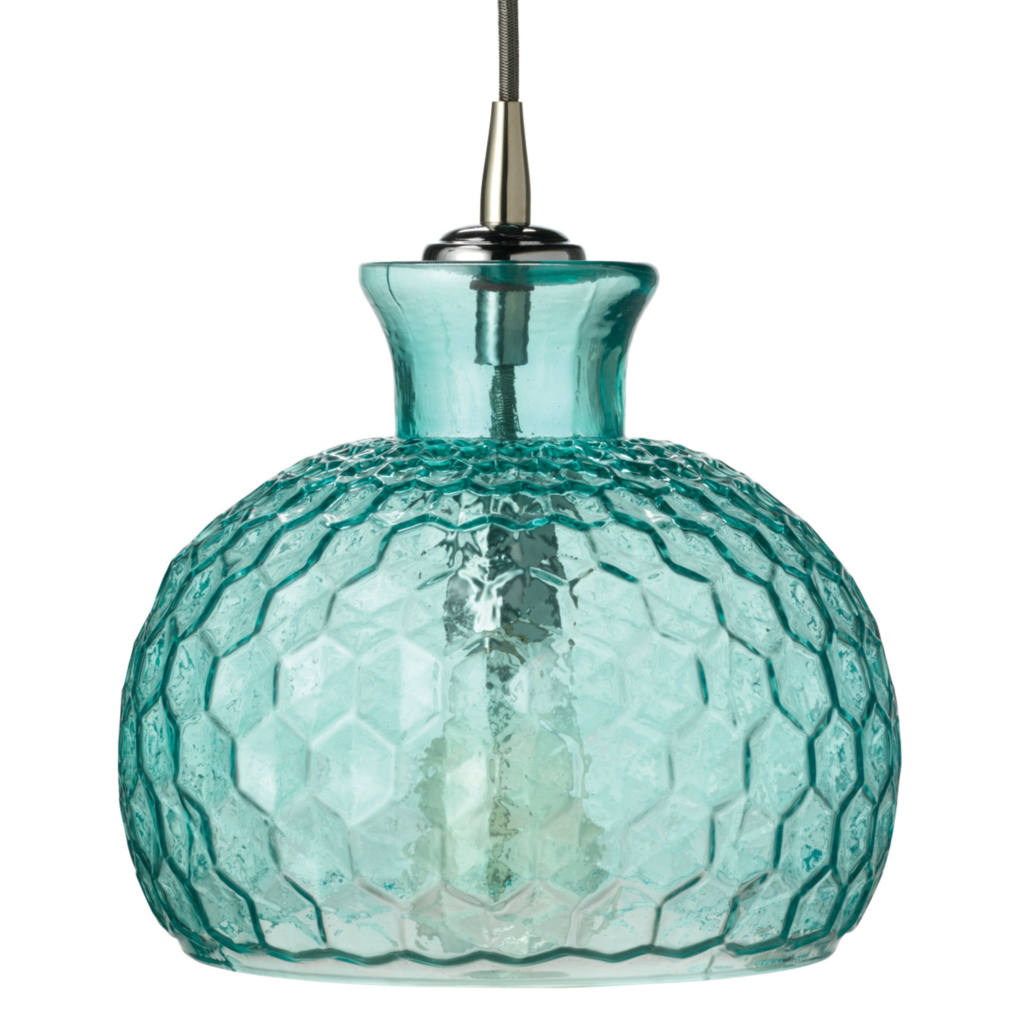 Aqua Honeycomb Blown Glass Pendant Light with Silver Finish