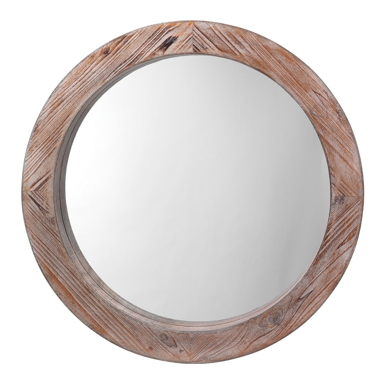 Rustic Round Reclaimed Wood Wall Mirror, 36-inch