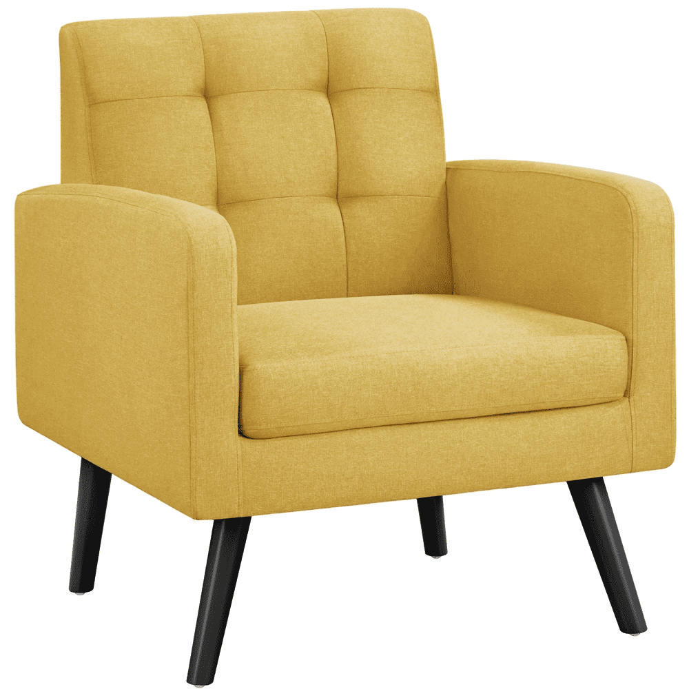 Yellow Polyester Modern Armchair with Wood Frame