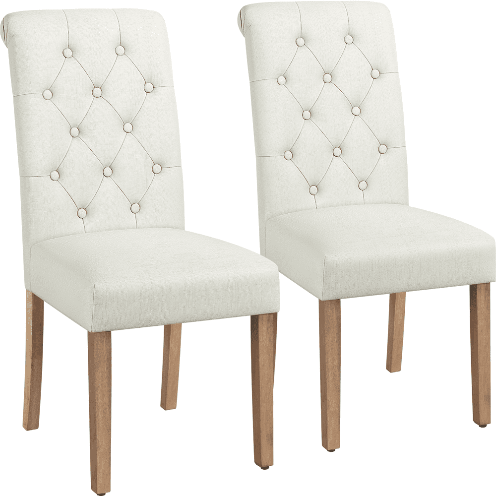 White Upholstered High Back Oak Parsons Dining Chairs, Set of 2