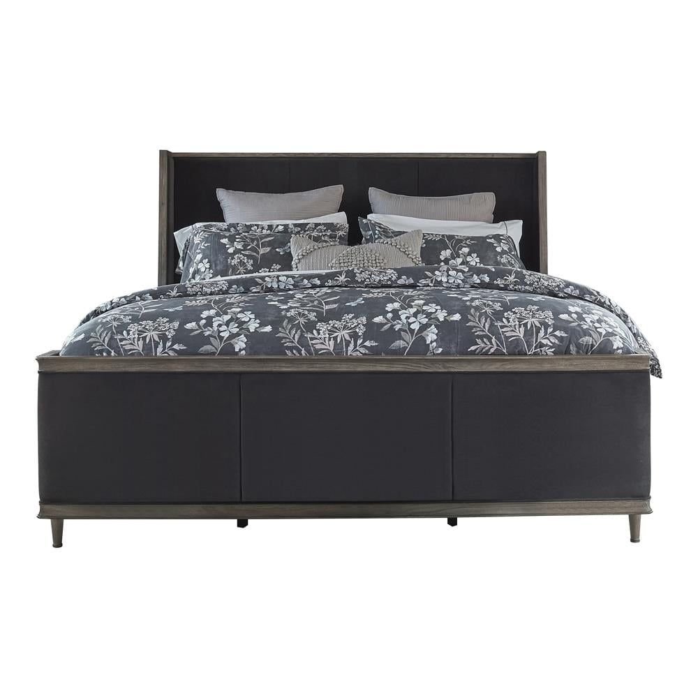 California King Charcoal Gray Velvet Upholstered Bed with Drawer