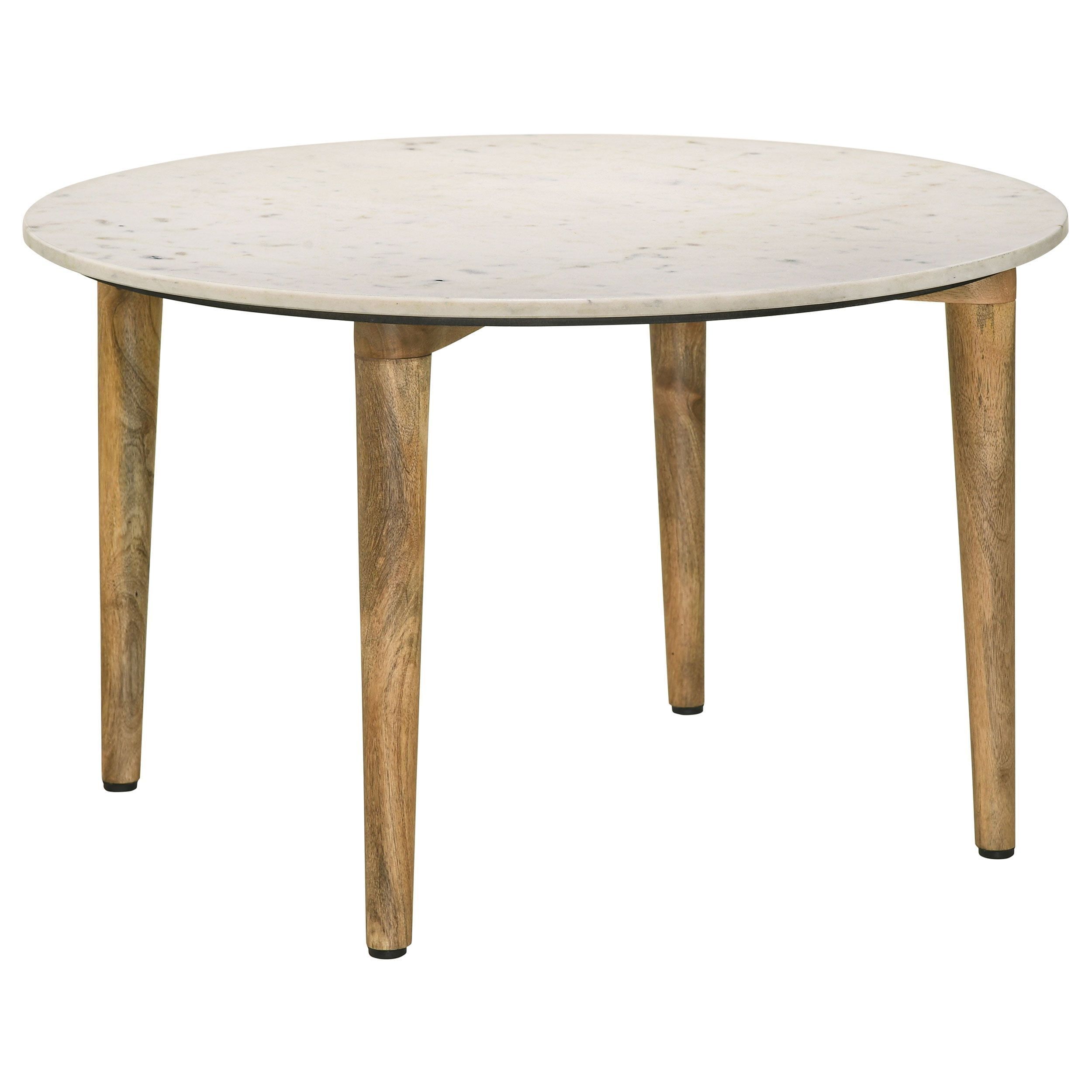 Rustic Round White Marble and Natural Wood Coffee Table