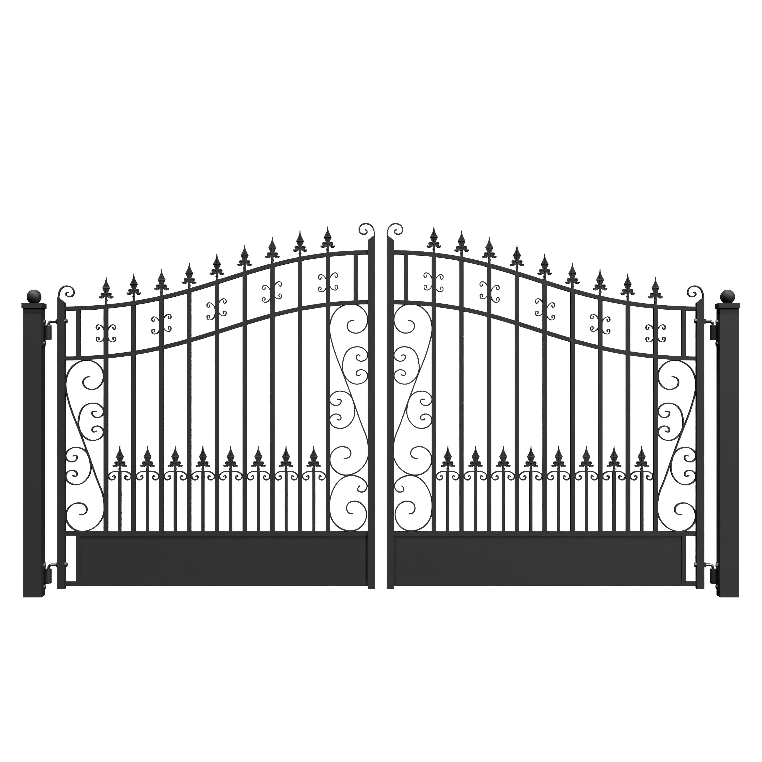 Venice Style Black Steel Dual Swing Driveway Gate with Automatic Opener