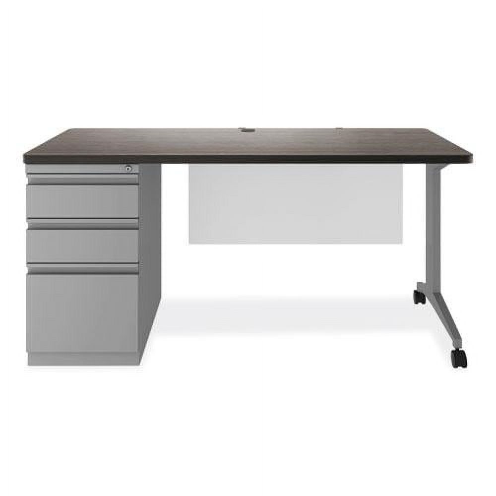 Gray Laminate Pedestal Desk with Drawer and Filing Cabinet