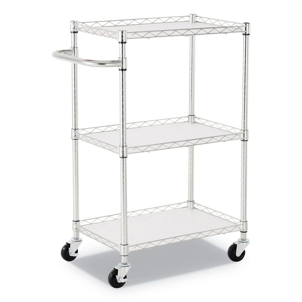 Silver 3-Shelf Wire Cart with Liners and Handle