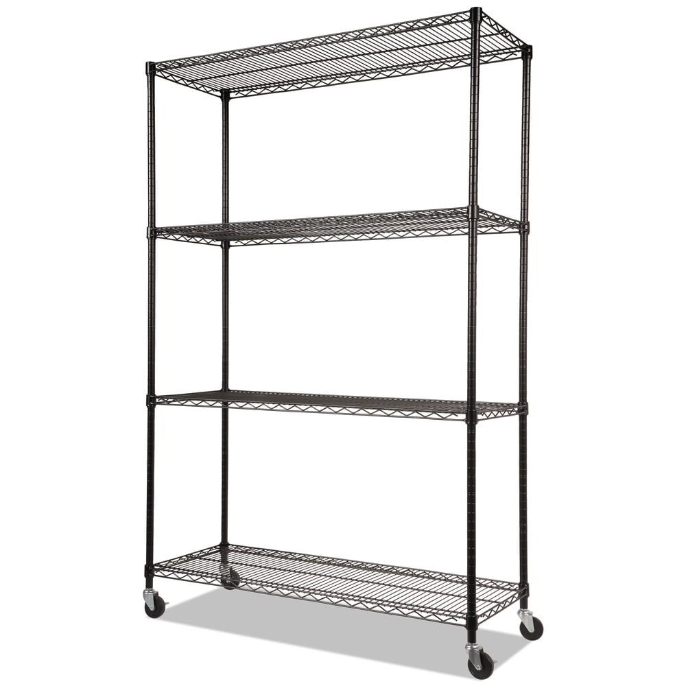 Black 72" NSF Certified 4-Shelf Wire Shelving Unit with Casters