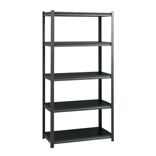 Alera 72" Black and Gun Metal Gray Steel Shelving Unit with Laminate Shelves