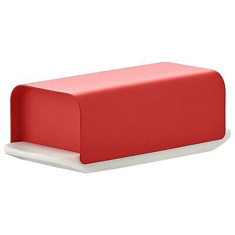 Red Stainless Steel and Porcelain Butter Dish