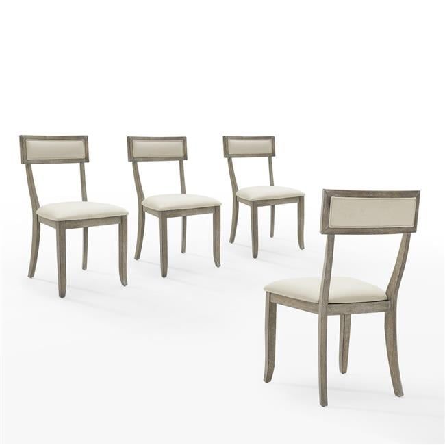 Gray Upholstered Linen Side Chairs with Wood Frame, Set of 4