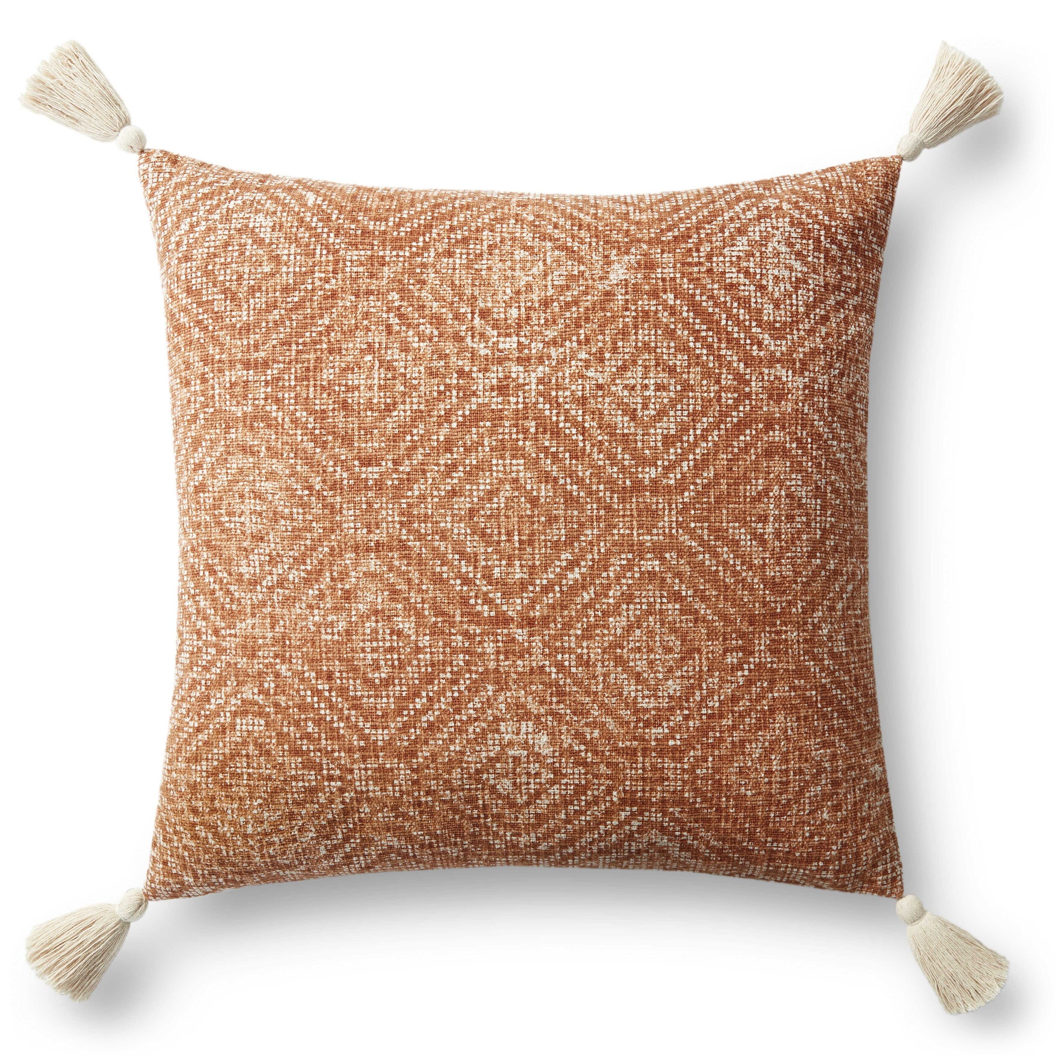 Orange Cotton Tribal Diamond Tassel Pillow 22" x 22"