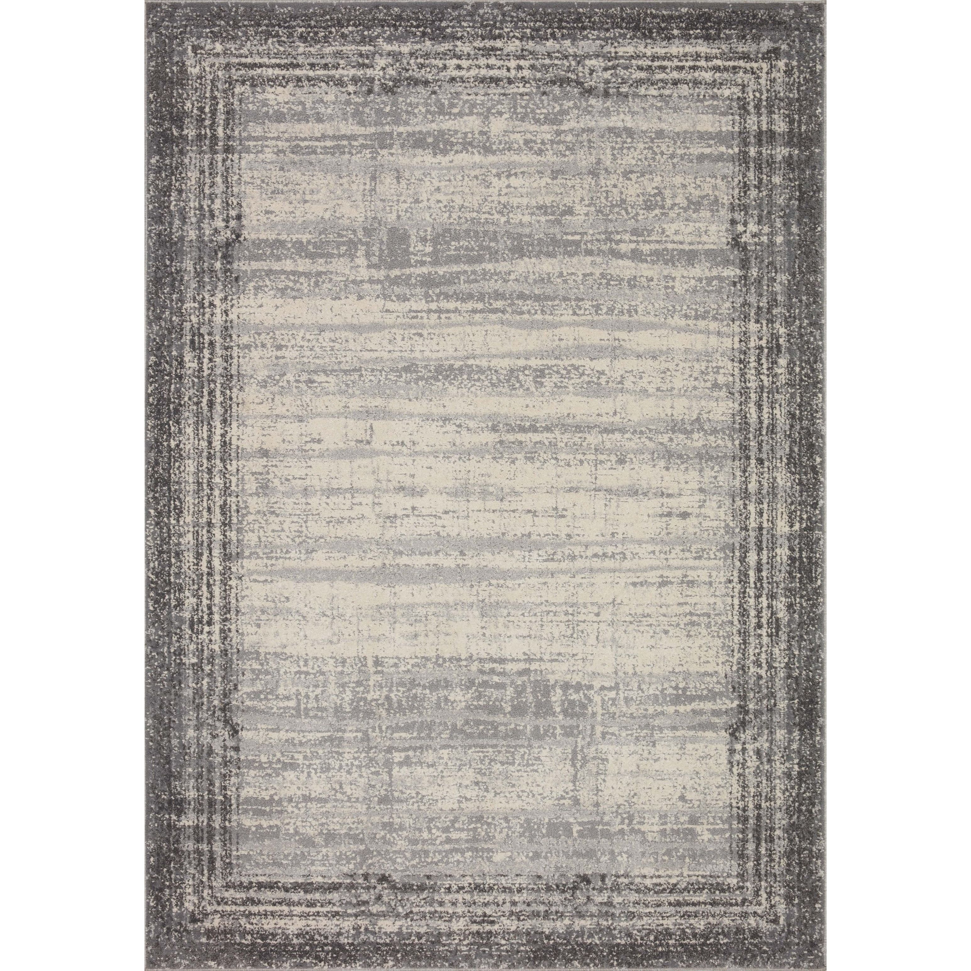 Pebble Charcoal Abstract Border Area Rug 5'-3" x 7'-7"