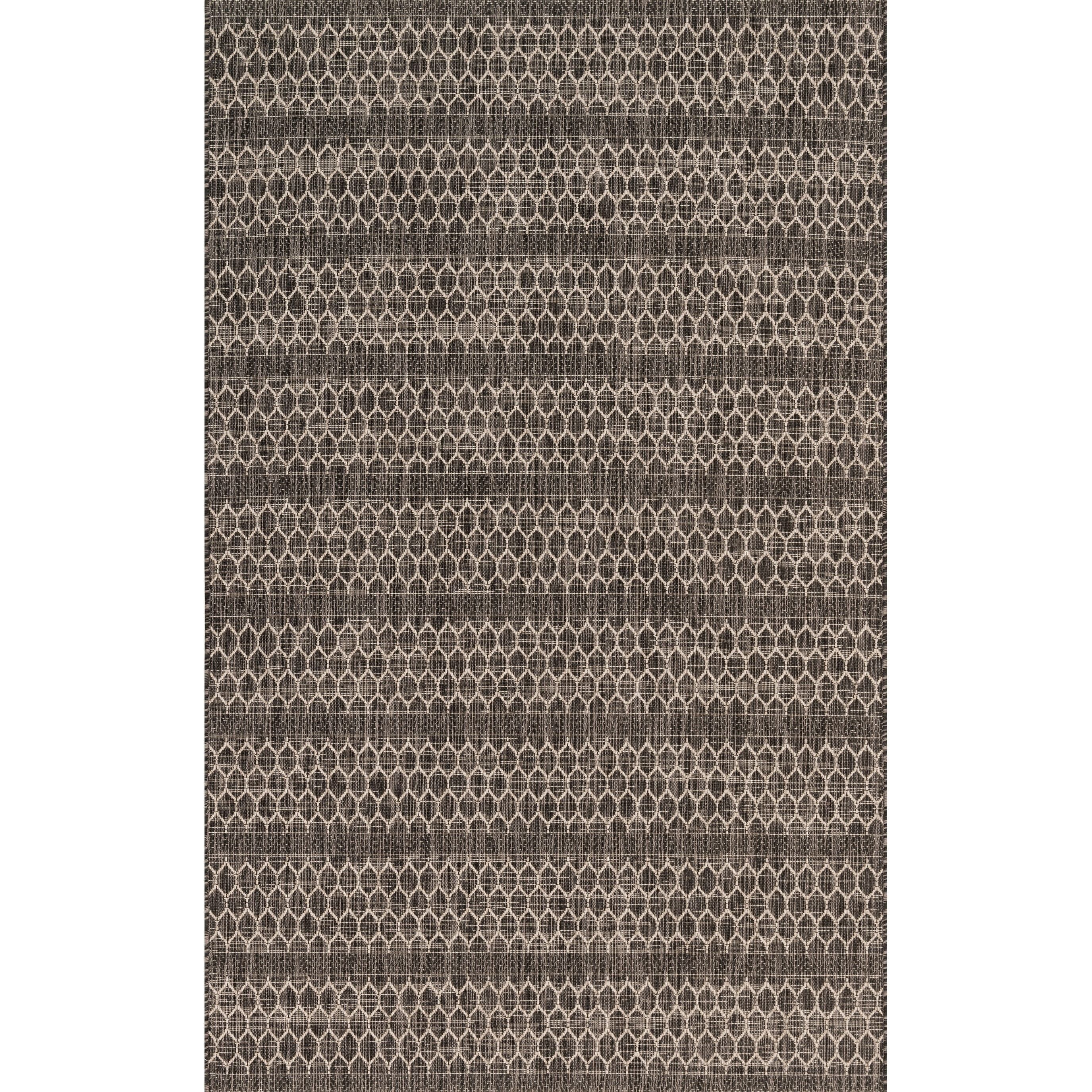 Black and Grey Geometric Synthetic Indoor/Outdoor Rug