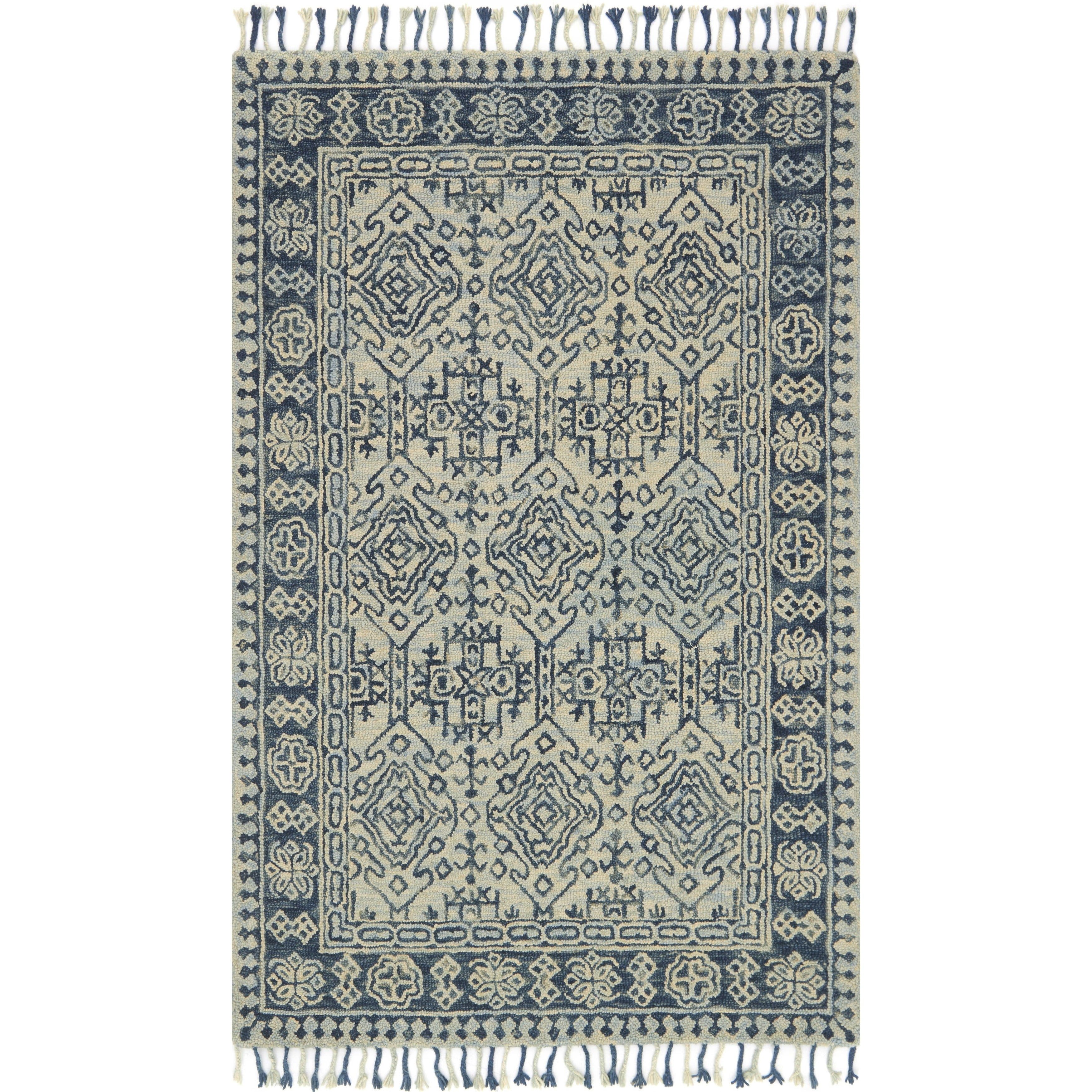 Mist Blue Handmade Wool 5' x 7' Bohemian Rug