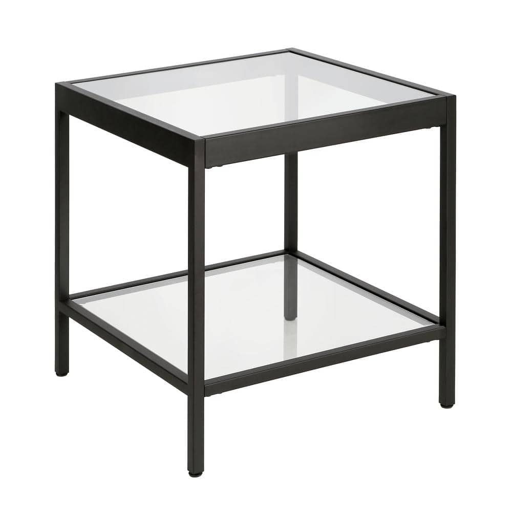 Hollywood Glam 20" Blackened Bronze Square Side Table with Mirrored Shelf